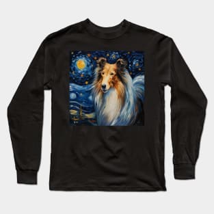 Rough Collie painted in Starry Night Style Long Sleeve T-Shirt